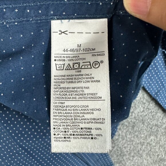 Banana Republic Shirt Mens Medium Grant Fit Custom Wash Blue White Polka Dot - Picture 6 of 8